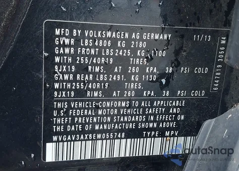 2014 Volkswagen Tiguan R-Line z USA, uszkodzony, nr VIN WVGAV3AX6EW055748